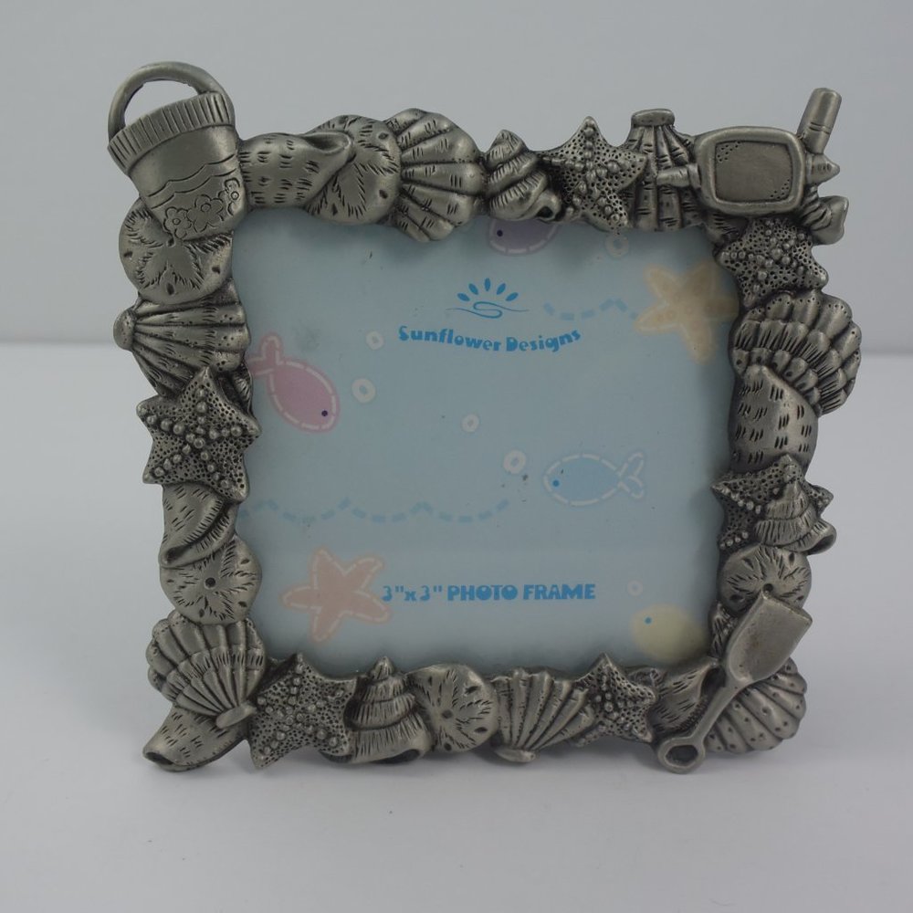 Pewter Photo Frame Beach & Seashell Design Like New